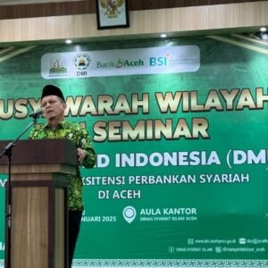 gk Fakhruddin Lahmuddin MPd atau akrab disapa Ustad Fakhruddin, kembali memimpin DPW (DMI Aceh periode 2025-2030, dalam Muswil DMI Aceh, di Aula Dinas Syariat Islam (DSI) Aceh, Banda Aceh. Sabtu (11/01/2025). FOTO/ MC ACEH BESAR