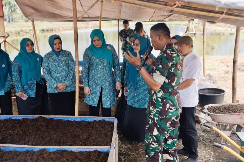 Ketua TP-PKK Aceh, Marlina Usman, bersama Bupati Aceh Tenggara, H. M. Salim Fakhry, SE, MM, Ketua TP-PKK Aceh Tenggara, Hj. Nurjanah Fakhry, dan Dandim 0108/Agara meninjau inovasi pakan organik ikan laut tawar sebagai upaya mendukung ketahanan pangan di Desa Lawe Pangkat, Kecamatan Deleng Pokhisen, Kabupaten Aceh Tenggara, Rabu 27/8/2025 (Foto:Dok.Biro Adpim Setda Aceh)