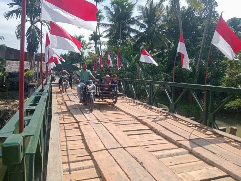 Penampakan Jembatan Bailey tipe 1-1 yang telah rampung dibangun di ruas jalan Peudada–Bireuen (21/12/2025).