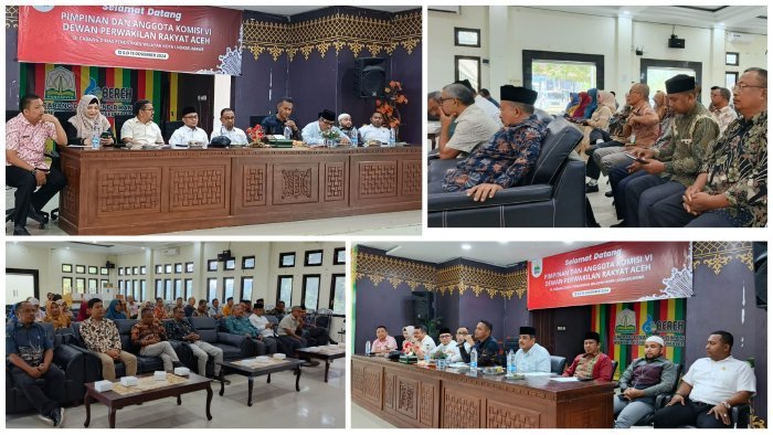 Ketua Komisi VI DPRA, Nazaruddin, S.I.Kom (Tgk Agam), didampingi Kabid Sarpras Disdik Aceh dan Kacabdin Lhokseumawe, memimpin rapat koordinasi bersama kepala sekolah dan pengawas di Aula Cabdin Lhokseumawe (12/12/2025).