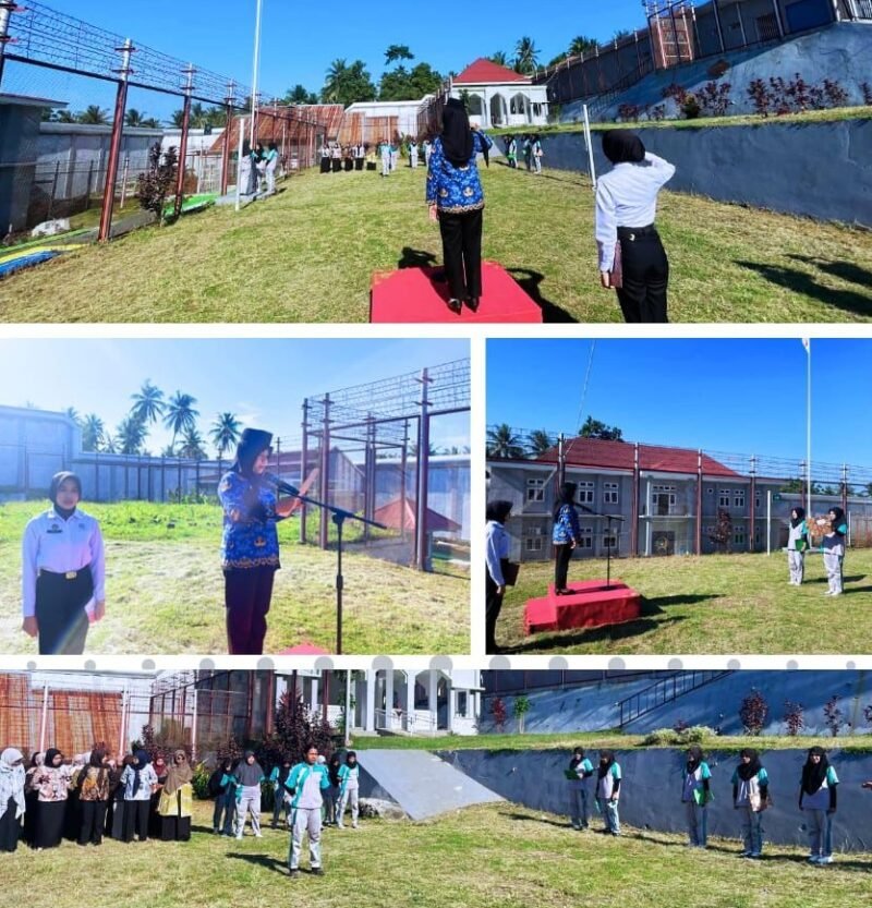 Warga Binaan Pemasyarakatan Lapas Perempuan Kelas III Ternate mengikuti Upacara 17 Bulan Berjalan di lapangan upacara, Sabtu (17/1/2026).