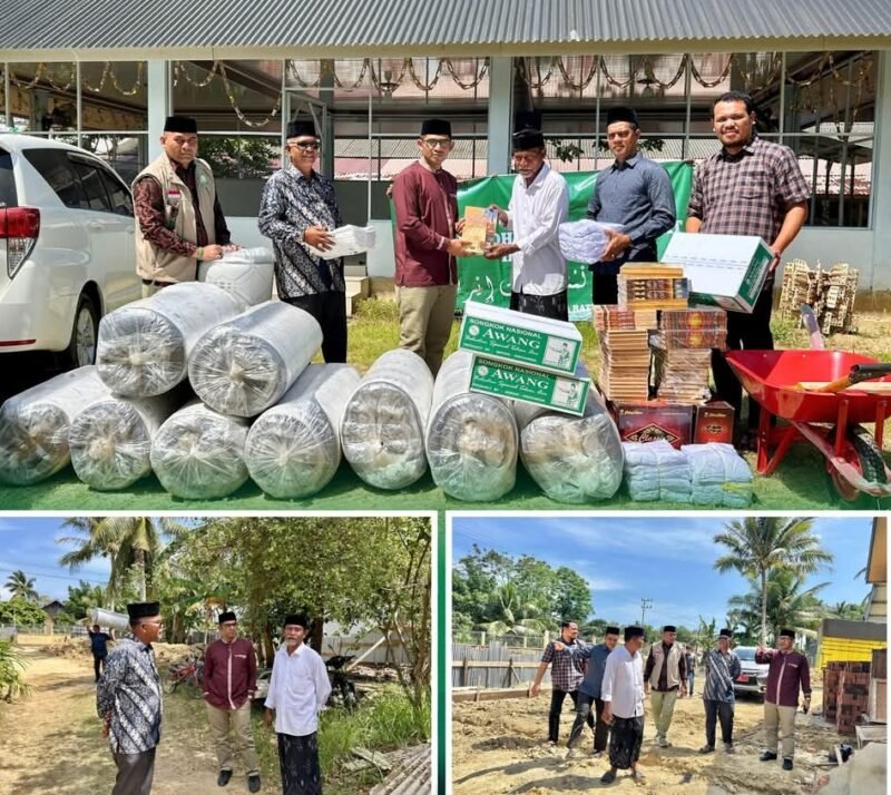 Plh Kadis Pendidikan Dayah Aceh Muhsin, S.Pd.I., M.Pd.I., didampingi Kabid MSP, menyerahkan bantuan kepada Pimpinan Dayah Raudhatul Muta’allimat Tgk. H. Muhibuddin, M.K., di Gampong Ulee Madon, Kecamatan Muara Batu, Kabupaten Aceh Utara, Sabtu (24/1/2026).