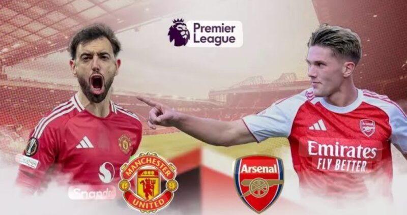 Pemain Arsenal dan Manchester United berebut bola dalam laga Premier League. Duel Arteta vs Carrick di Emirates Stadium diprediksi berlangsung sengit.(25/01/2026).