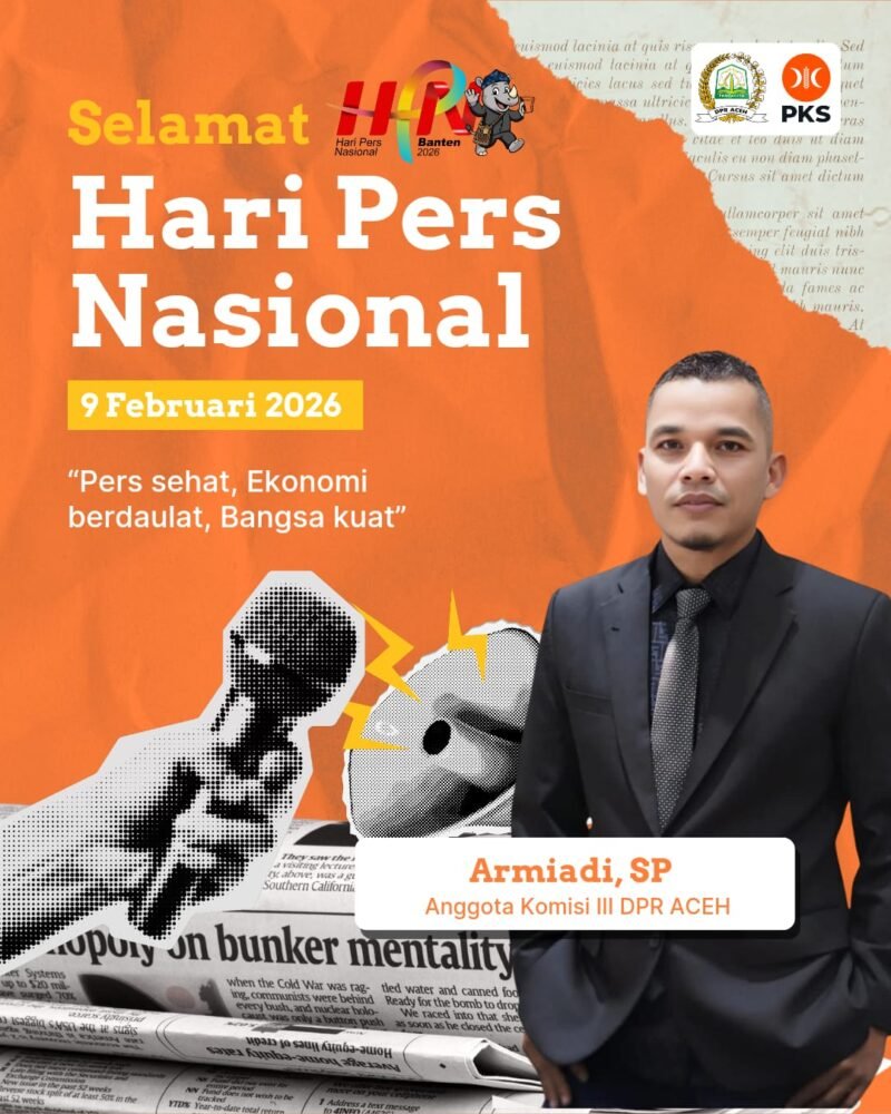 Wakil Ketua Komisi III DPR Aceh, Armiadi, SP, menyampaikan harapannya agar pers Indonesia semakin profesional dan berperan aktif menjaga demokrasi serta menangkal hoaks, pada peringatan Hari Pers Nasional 2026. (9/2/2026).