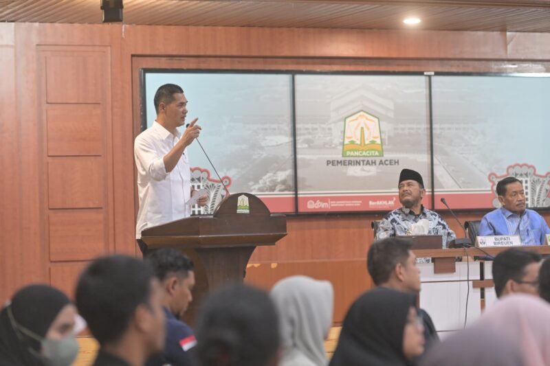 Sekretaris Daerah Aceh, M. Nasir melaunching Dashboard Peta aksi dan Partisipasi masyarakat untuk penanggulangan bencana Aceh di Gedung Serbaguna Setda Aceh, Banda Aceh, 27/2/2026