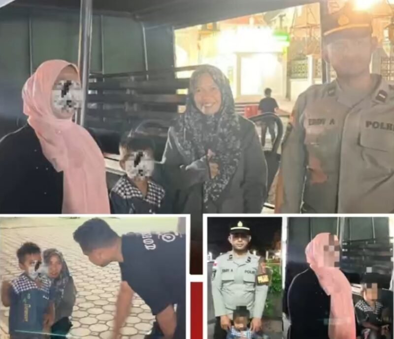Petugas kepolisian bersama pekerja sosial Dinas Sosial Aceh mendampingi seorang anak terlantar yang ditemukan berjalan seorang diri di Banda Aceh, Minggu dini hari (1/2/2026), sebelum akhirnya dipertemukan kembali dengan keluarganya.