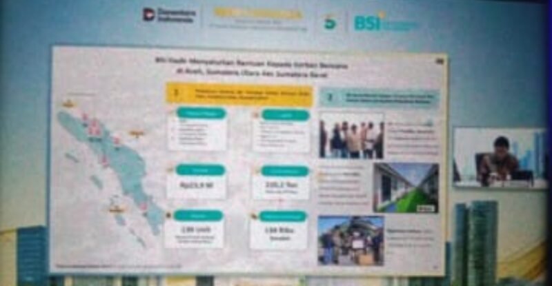 Paparan program PT Bank Syariah Indonesia Tbk (BSI) terkait dukungan pembangunan dan perbaikan rumah bagi masyarakat terdampak bencana di Aceh, Sumatera Utara, dan Nusa Tenggara Barat, sebagai bagian dari upaya pemulihan pascabencana, Jumat (6/2/2026).