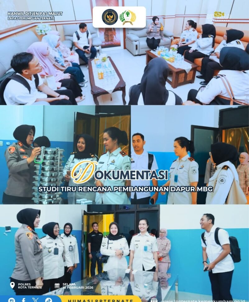 Kepala Lapas Perempuan Kelas III Ternate Agustina bersama jajaran saat melakukan studi tiru dan peninjauan bangunan Satuan Pelayanan Pemenuhan Gizi (SPPG) Polres Ternate, Selasa (10/2/2026).