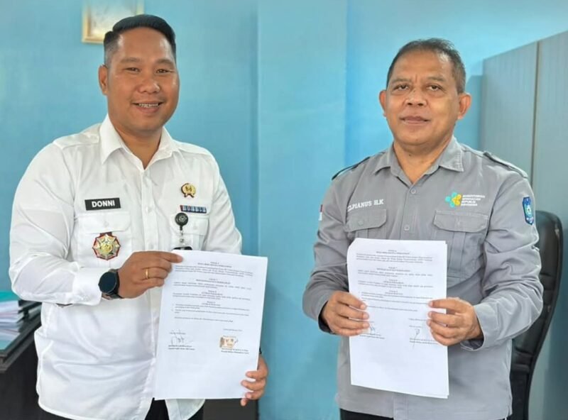 Penandatanganan kerja sama antara Lapas Kelas IIB Tobelo dan Dinas Kesehatan Kabupaten Halmahera Utara dalam rangka meningkatkan kualitas pelayanan kesehatan bagi warga binaan, Kamis (19/2/2026).