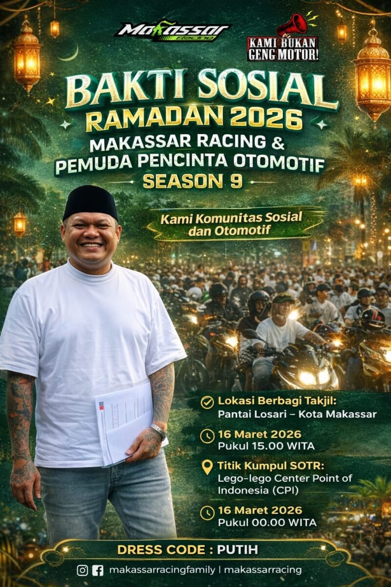 Komunitas otomotif Makassar Racing Family menggelar kegiatan bakti sosial Sahur On The Road (SOTR) Season 9 dengan membagikan makanan sahur dan takjil kepada masyarakat di Kota Makassar dalam rangka menyemarakkan Ramadan 1447 Hijriah.(14/3/2026)