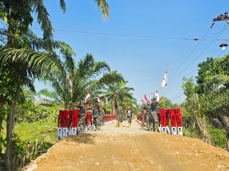 Penampakan jembatan Bailey tipe 3-1 sepanjang 30 meter di Desa Buket Bata, Pante Bidari, Aceh Timur, Senin (16/3/2026).