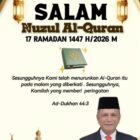 Anggota DPRK Aceh Besar, Jailani, S.Sos menyampaikan ucapan selamat memperingati Nuzulul Qur’an 17 Ramadan 1447 H/2026 M serta mengajak masyarakat untuk memperkuat kecintaan terhadap Al-Qur’an dan mengamalkan nilai-nilainya dalam kehidupan sehari-hari.(7/3/2026)