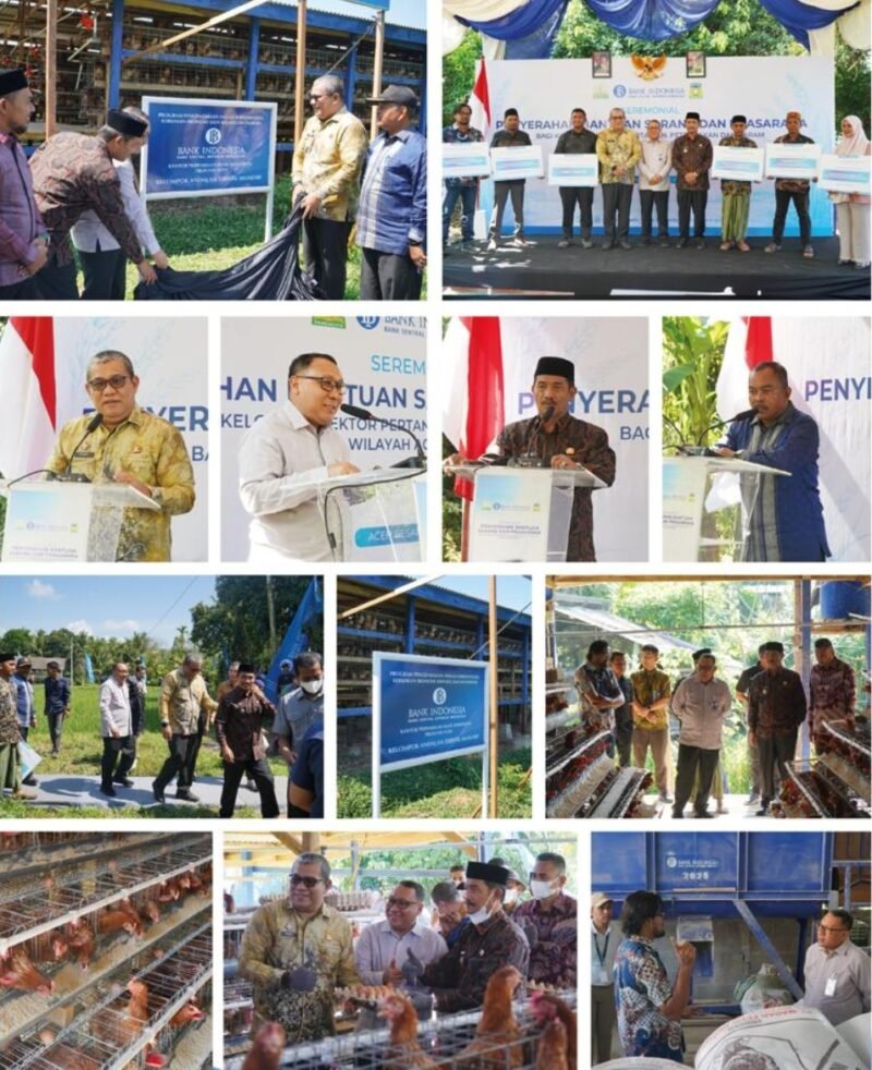 Kepala Perwakilan Bank Indonesia Provinsi Aceh Agus Chusaini bersama Asisten II Sekda Aceh T. Robby Irza dan Wakil Bupati Aceh Besar Syukri A. Jalil menyerahkan bantuan sarana dan prasarana pertanian kepada kelompok tani dan peternak di Aceh Besar sebagai upaya memperkuat ketahanan dan kemandirian pangan daerah.(9/3/2026)