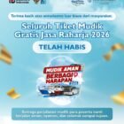Pengumuman resmi dari Jasa Raharja menyatakan seluruh kuota tiket program Mudik Gratis 2026 telah habis karena tingginya antusiasme masyarakat yang ingin pulang kampung dengan fasilitas transportasi gratis menjelang Lebaran.(9/3/2026)