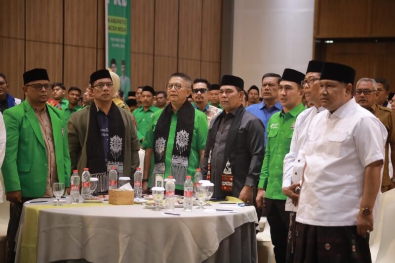 Bupati Aceh Besar, H. Muharram Idris, saat menghadiri Muscab PKB Aceh Besar, di Ballroom The Pade Hotel, Selasa (14/04/2026). FOTO/ MC ACEH BESAR