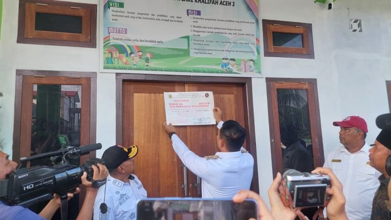 Pemko Banda Aceh segel permanen Baby Preneur Daycare di Lamgugop, Syiah Kuala, Rabu (29/4/2026)