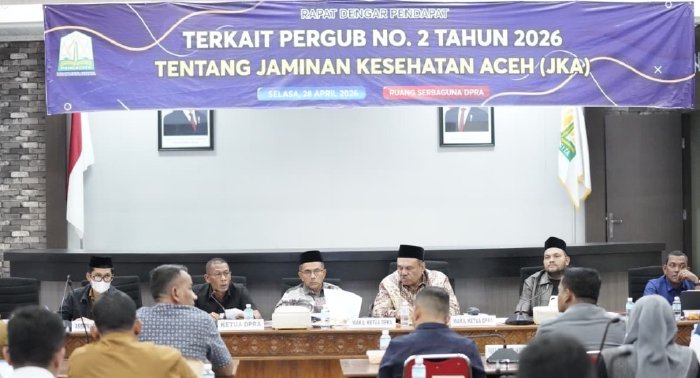 DPRA gelar RDP bahas Pergub Aceh No. 2/2026 tentang JKA, Selasa (28/4/2026). Libatkan pemerintah, akademisi, lembaga agama, dan ormas.