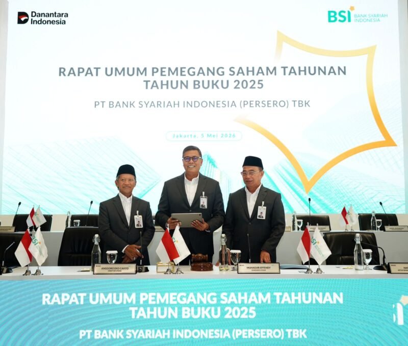 RUPST BSI 5/5/2026: Dividen Rp1,51 T atau Rp32,81/saham, naik 44% dari 2024. Laba bersih 2025 Rp7,57 T, nasabah capai 23 juta. BSI punya dual licence bank syariah & bullion bank.