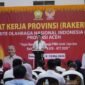 Sekretaris Daerah Aceh, M. Nasir Syamaun, memberikan sambutan sekaligus membuka secara resmi Rapat Kerja Provinsi (Rakerprov) KONI Aceh Tahun 2026 di Banda Aceh, Jumat (8/5/2026).