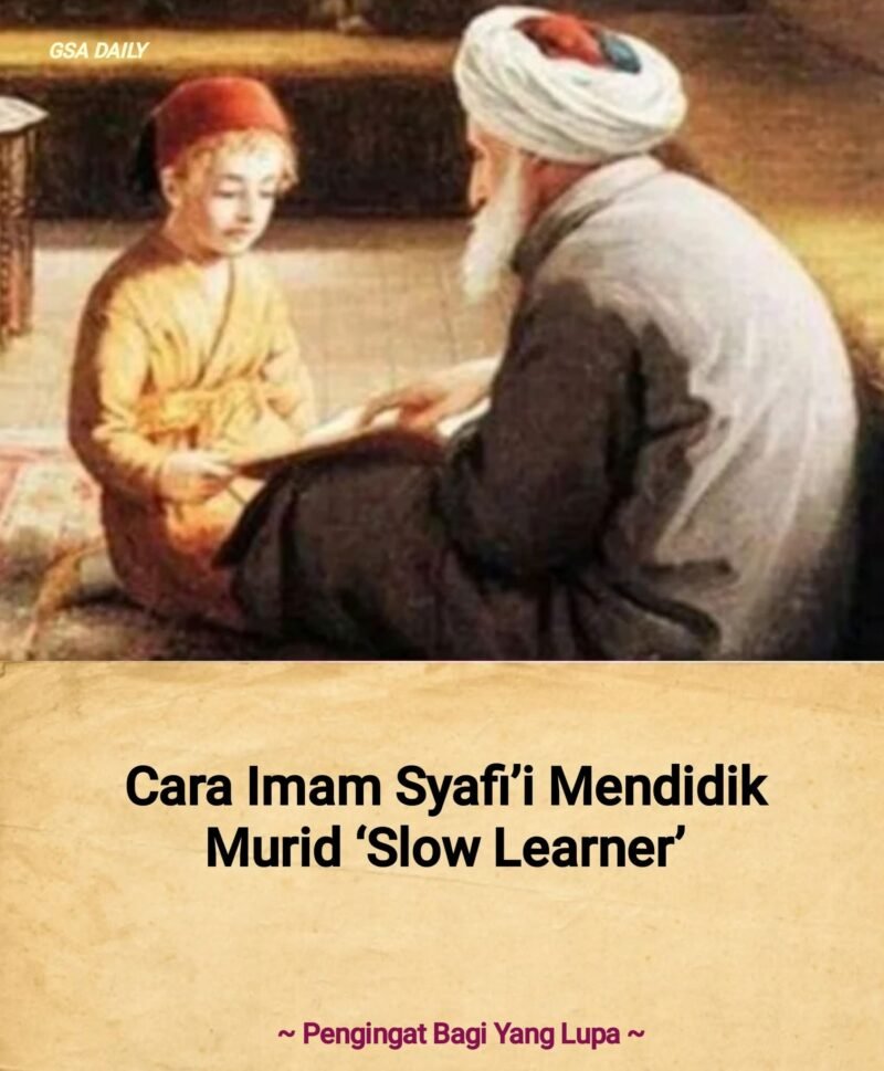 Ilustrasi kehangatan interaksi antara guru dan murid dalam tradisi keilmuan Islam klasik. Kesabaran Imam Syafi’i dalam mendidik Ar-Rabi’ bin Sulaiman menjadi bukti bahwa kasih sayang dan doa adalah kunci utama dalam mengubah murid slow learner menjadi intelektual besar.