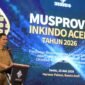 Sekretaris Daerah (Sekda) Aceh, M Nasir S.IP, MPA, memberikan sambutan sekaligus membuka secara resmi Musyawarah Provinsi (MUSPROV) XI INKINDO Aceh di Banda Aceh, Senin (18/5/2026).