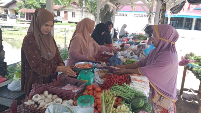 Kelompok perempuan pedagang Pasar Mini BUMG Leu Ue menerima bantuan modal usaha dari BUMDesma Sejahtera Darul Imarah di Kantor Keuchik Gampong Leu Ue, Sabtu (23/5/2026).