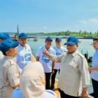 Presiden RI Prabowo Subianto meninjau langsung proses sortir hasil panen saat menghadiri panen raya di lokasi tambak Budi Daya Udang Berbasis Kawasan (BUBK) Kebumen, Jawa Tengah, Sabtu (23/5/2026).