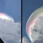 Penampakan gradasi warna warni yang menghiasi langit di kawasan Jonggol, Bogor, Jumat (1/5/2026). 