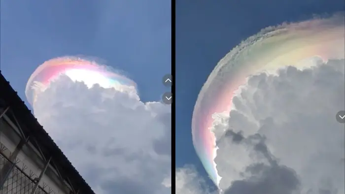 Penampakan gradasi warna warni yang menghiasi langit di kawasan Jonggol, Bogor, Jumat (1/5/2026). 