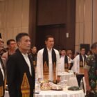 Sekretaris Daerah (Sekda) Aceh, M. Nasir, menyampaikan kata sambutan saat menghadiri peluncuran buku “Polda Aceh Meutuah” karya Dr. Nurlis Effendi di Gedung BSI Landmark Aceh, Banda Aceh, Rabu (3/6/2026).