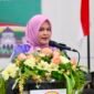 Ny. Mukarramah Fadhlullah menyampaikan sambutan perdananya usai terpilih secara aklamasi sebagai Ketua Persatuan Wanita Olahraga Seluruh Indonesia (PERWOSI) Aceh masa bakti 2026–2030 dalam Musyawarah Provinsi (Musprov) yang berlangsung di Aula DWP Aceh, Banda Aceh, Rabu (10/6/2026).