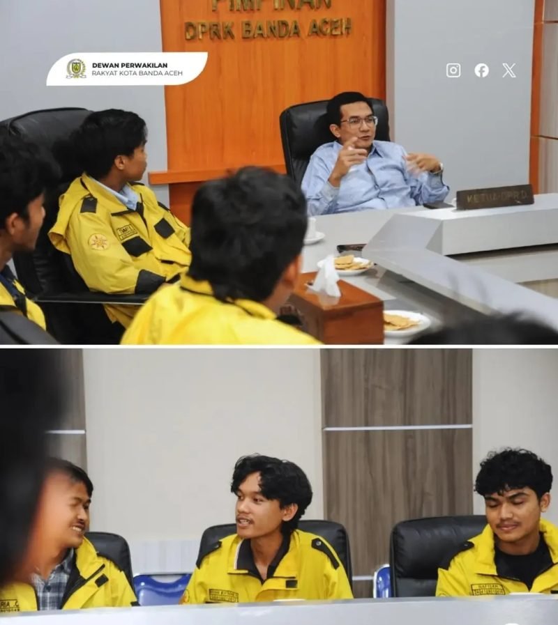 Ketua DPRK Banda Aceh Irwansyah terima audiensi HTMG USK. Bahas mitigasi bencana & tata ruang, DPRK siap kolaborasi riset mahasiswa untuk kota tangguh, Minggu 21/06/2026.