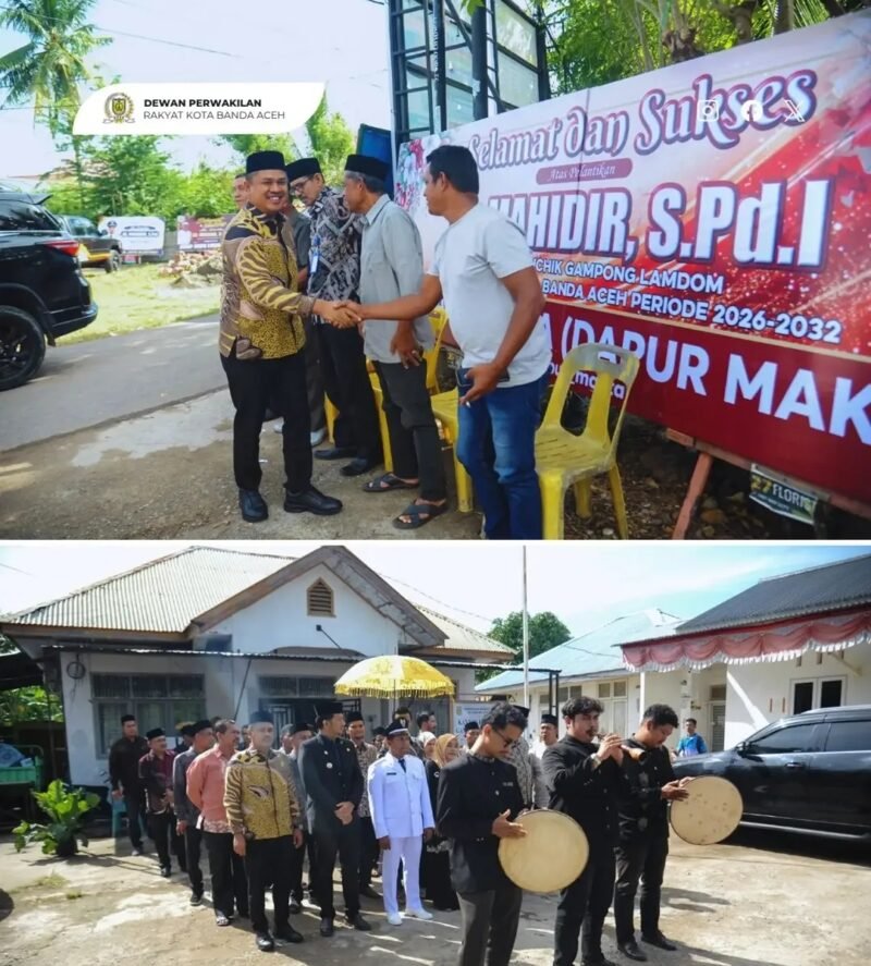 Pimpinan dan Anggota DPRK Banda Aceh menghadiri pelantikan dan pengambilan sumpah Pj Keuchik Gampong Lamdom, Kecamatan Lueng Bata, Kamis 25/6/2026.