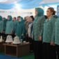 Ketua TP PKK Aceh, Ny. Marlina Muzakir (tengah), didampingi Ketua Staf Ahli TP PKK Aceh, Ny. Mukarramah Fadhlullah, saat menghadiri pembukaan HKG PKK Nasional ke-54 dan HUT Dekranas ke-46 di Hotel Claro, Makassar, Kamis (9/7/2026). 