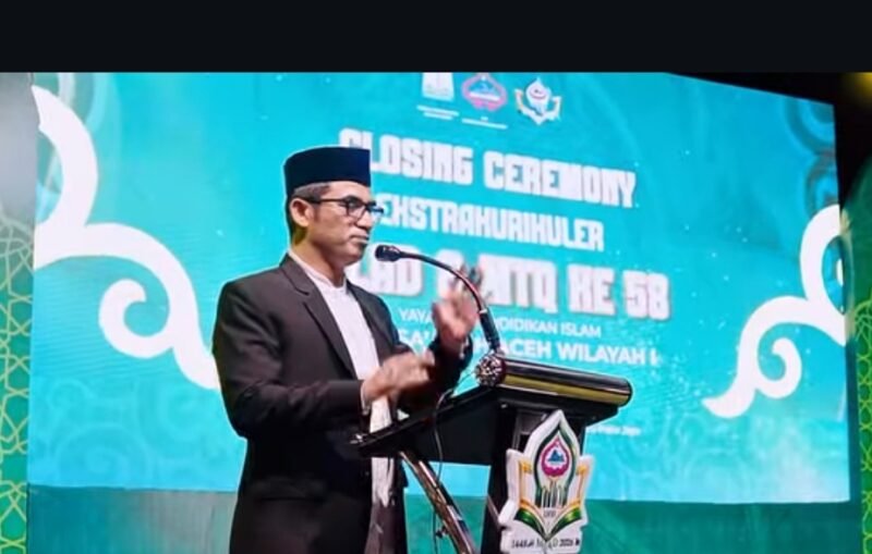 Plt Kepala Dinas Pendidikan Dayah Aceh Muhsin, S.Pd.I, M.Pd.I menutup Milad dan MTQ ke-58 YPI Darussa’adah Wilayah 1 Pidie dan Pidie Jaya di Kompleks YPI Asjadi Darussa’adah Kayee Raya, Bandar Baru, Pidie Jaya, Selasa 30/6/2026 malam.