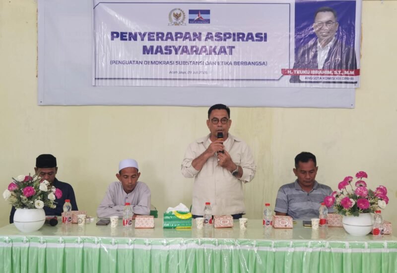 Anggota DPR RI dari Fraksi Partai Demokrat, H.T. Ibrahim, melaksanakan kegiatan serap aspirasi masyarakat di Kabupaten Aceh Jaya, Senin 3 Agustus 2026.
