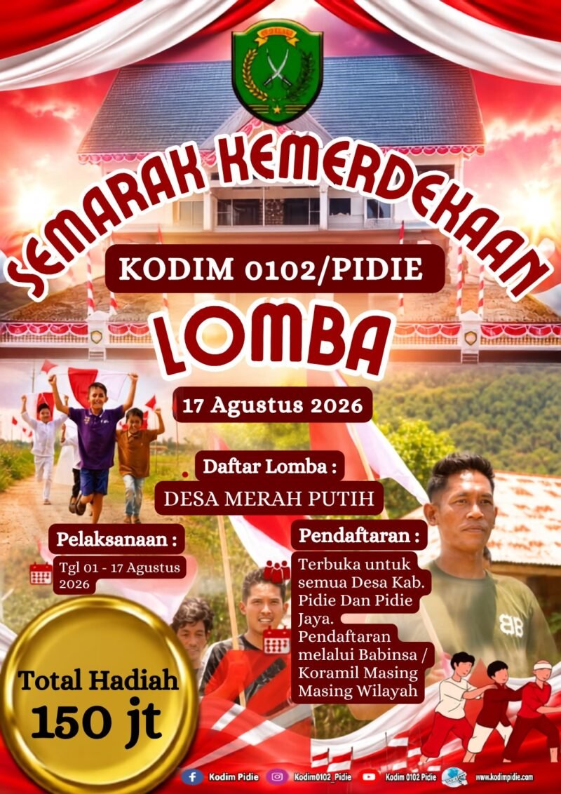 Dandim 0102/Pidie, Letkol Inf Abdul Hadi, S.Sos., memberikan penjelasan terkait peluncuran Lomba Gebyar Kampung Merah Putih berhadiah total Rp150 juta dalam rangka menyambut HUT ke-81 Kemerdekaan Republik Indonesia.