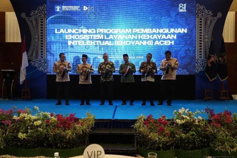 Kantor Wilayah Kementerian Hukum (Kemenkum) Aceh meluncurkan program Ekosistem Layanan Kekayaan Intelektual (Ekoyanki) di Banda Aceh, Senin.