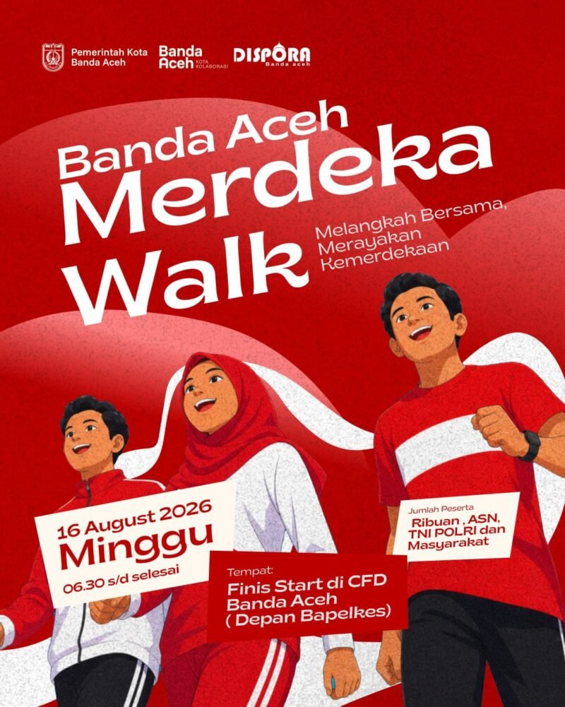 Pemerintah Kota Banda Aceh akan menggelar Banda Aceh Merdeka Walk dalam rangka memeriahkan HUT ke-81 Kemerdekaan RI, Minggu (16/8/2026).