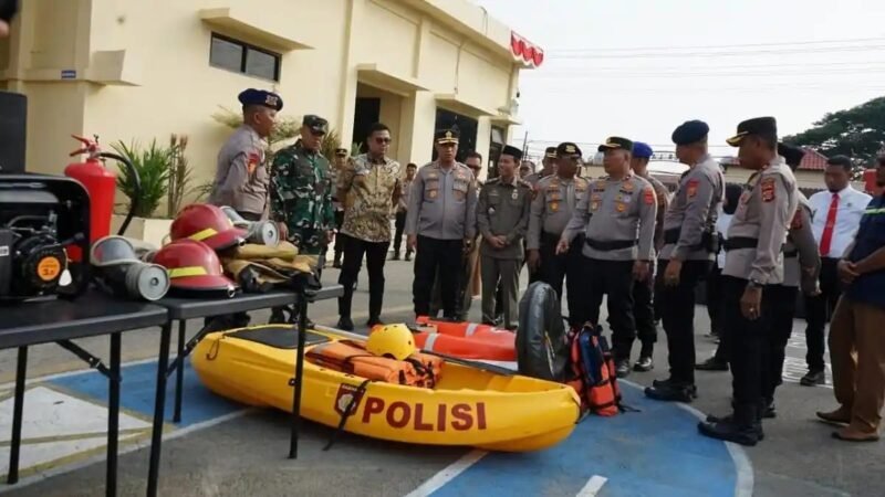 Polres Langsa menggelar apel gelar pasukan dan rakor penanggulangan karhutla di Mapolres Langsa, Senin (24/8/2026).