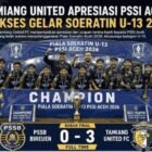 Tamiang United FC keluar sebagai juara Piala Soeratin U-13 PSSI Aceh 2026 setelah menang 3-0 atas PSSB Bireuen di final Stadion Blang Paseh, Sigli, Rabu (26/8).