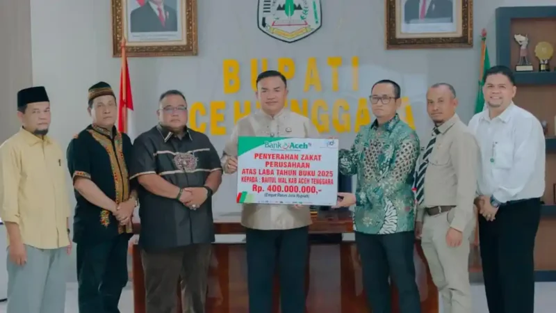 PT Bank Aceh Syariah menyerahkan dividen tahun buku 2025 sebesar Rp1.883.228.796 dan zakat perusahaan Rp400 juta kepada Pemerintah Kabupaten Aceh Tenggara.