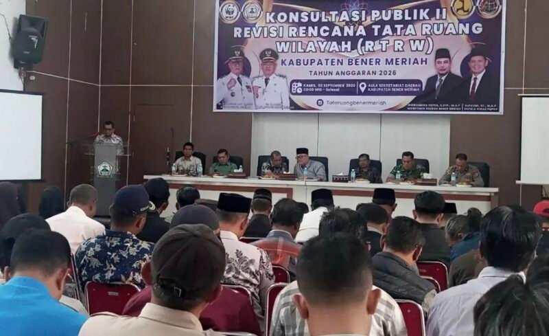Pemkab Bener Meriah melalui Dinas PUPKP menggelar Konsultasi Publik II Revisi Rencana Tata Ruang Wilayah (RTRW) 2026 di Aula Setdakab.