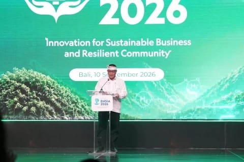 Menteri LH/Kepala BPLH Moh Jumhur Hidayat memaparkan konsep Gerakan Tobat Ekologis Nasional di ajang Environmental and Social Innovation Award (ENSIA) 2026 Bali, Kamis 10/9/2026.