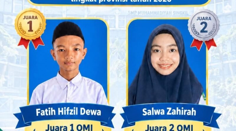 Dua siswa SMP Muhammadiyah Singkil, Fatih Hifzil Dewa dan Salwa Zahira, berhasil lolos ke Olimpiade Madrasah Indonesia tingkat Provinsi Aceh 2026.