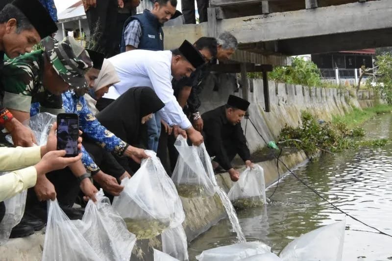 Pemkab Aceh Tengah tebar 50.000 benih ikan nila di Tamak Tue Kampung Empus Talu untuk dukung ketahanan pangan dan kemandirian pangan tingkat kampung.