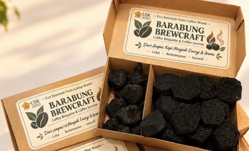 Ampas kopi di Gampong Barabung Aceh Besar disulap tim Universitas Syiah Kuala jadi briket biomassa dan dupa wangi bernilai ekonomi lewat Barabung Brewcraft, Jumat 18 September 2026.