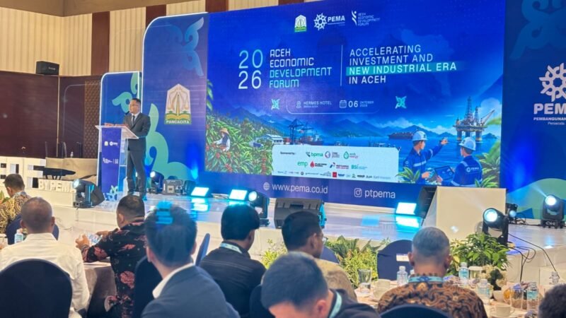 Dirut PEMA Faisal Ilyas di AEDF 2026 Banda Aceh 6/10/2026: Aceh harus cipta nilai tambah kopi, ikan, migas jadi industri, dividen PEMA Rp128,11 miliar, butuh kolaborasi.
