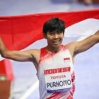 Sprinter para atletik Indonesia Saptoyogo Purnomo target best time sebelas koma satu nol detik nomor seratus meter T tiga tujuh demi pertahankan tiga emas di Asian Para Games Aichi Nagoya 2026.