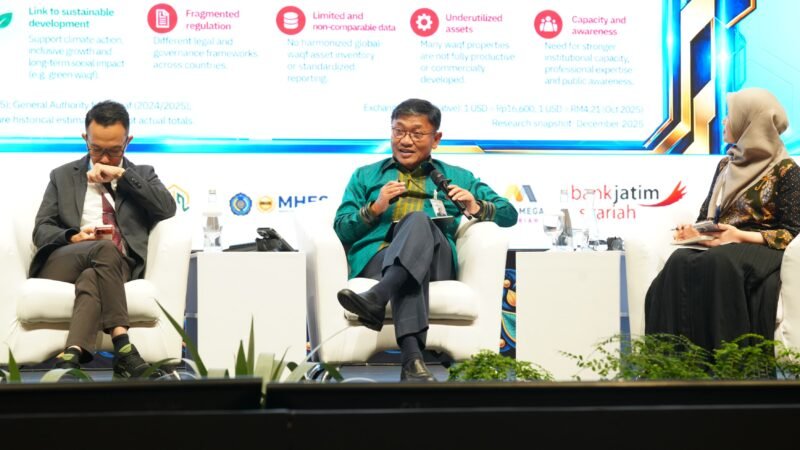 Wakil Direktur Utama BSI, Bob Tyasika Ananta, saat menjadi pembicara dalam sesi International Seminar The 2nd Global Conference on Waqf Development (GLOW) 2026 di Jakarta International Convention Center (JICC), pada Rabu (21/10/2026). Foto: Humas BSI 